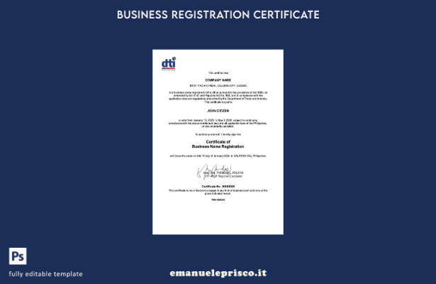 certificato stile verificato Filippine Calamba per la registrazione della ragion